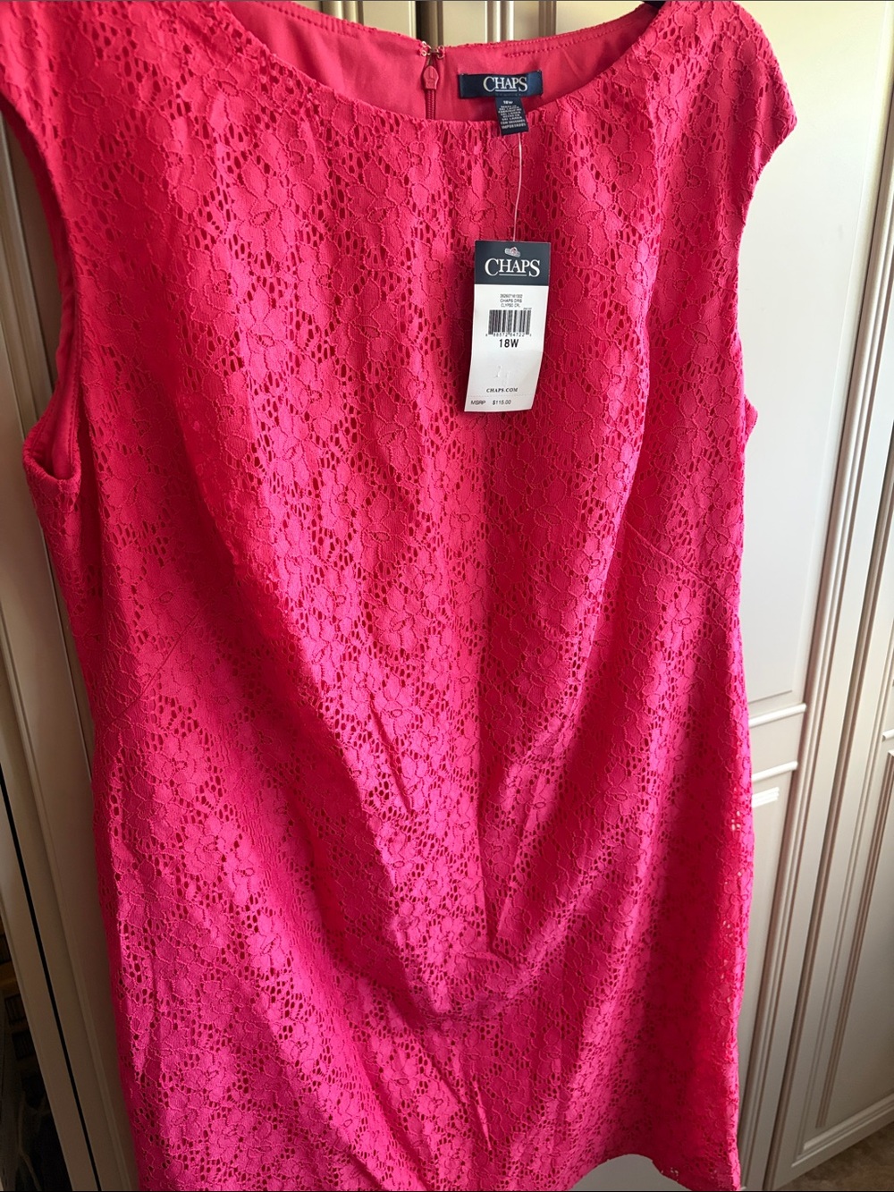 Chaps Bright Pink Lace Shift Dress